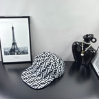 Fendi cap with repeating FF monogram pattern, side view on display