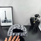 Fendi cap showing open crown view with FF patterned fabric