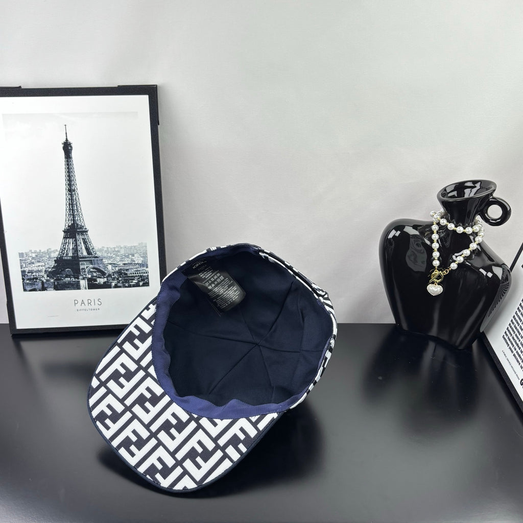 Fendi cap interior view with navy lining and patterned brim edge