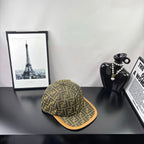 Fendi logo-pattern cap in olive brown with tan-trim brim, side view