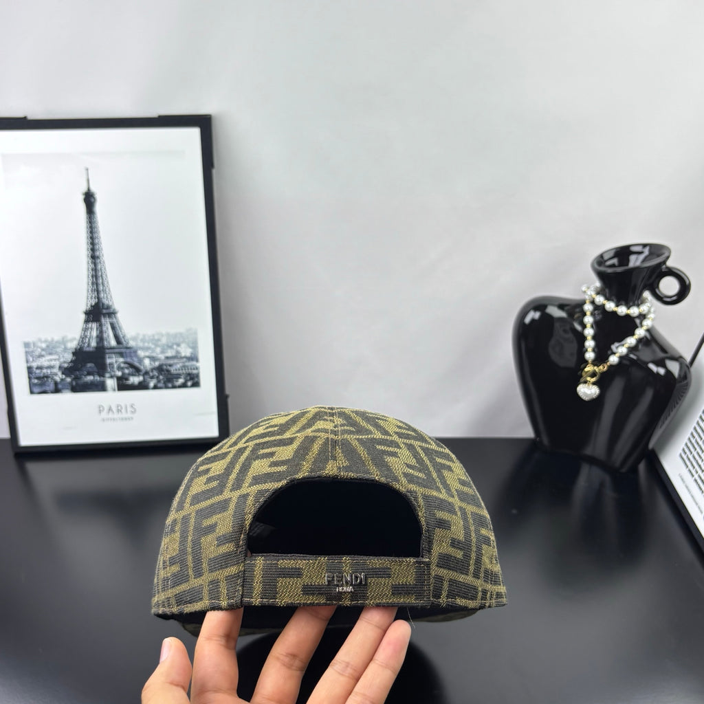 Fendi logo-pattern cap with dark interior lining, front opening view