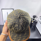 Fendi logo-pattern cap in olive brown with tan underside brim, crown detail