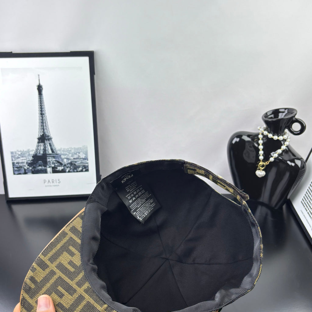 Fendi cap interior view with dark lining and stitched crown panels