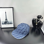 Fendi cap in blue with white FF monogram pattern, three-quarter view