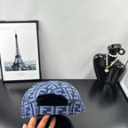 Fendi cap in blue with white FF monogram pattern, back view with opening