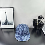 Fendi cap in blue with white FF monogram pattern, curved brim