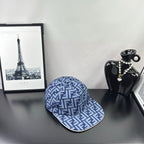 Fendi cap in blue with white FF monogram pattern, side view