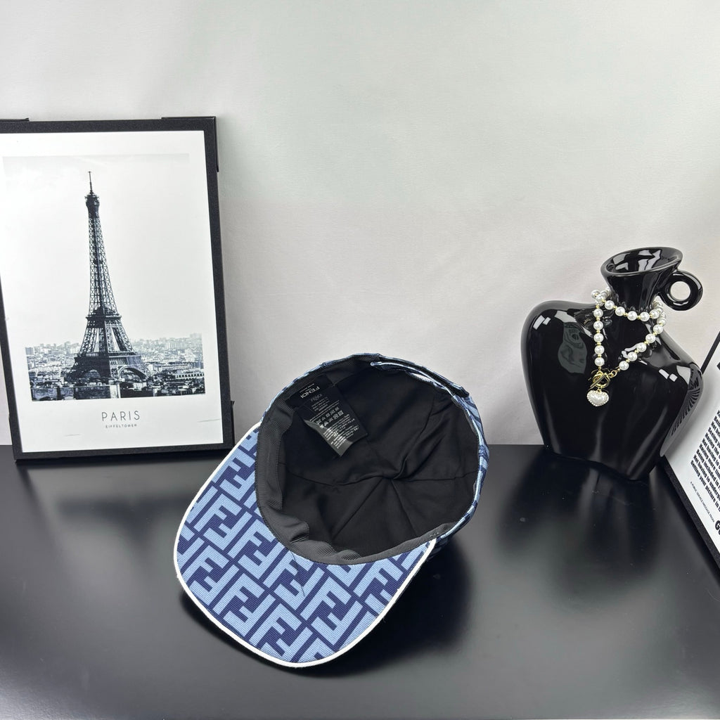 Fendi cap interior view with dark lining and blue FF brim panel