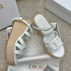 Espadrille wedge sandals with white straps and braided jute wedge platform, gold buckle