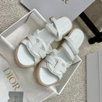 Espadrille wedge sandals, white cross-strap design with gold-tone buckle detail