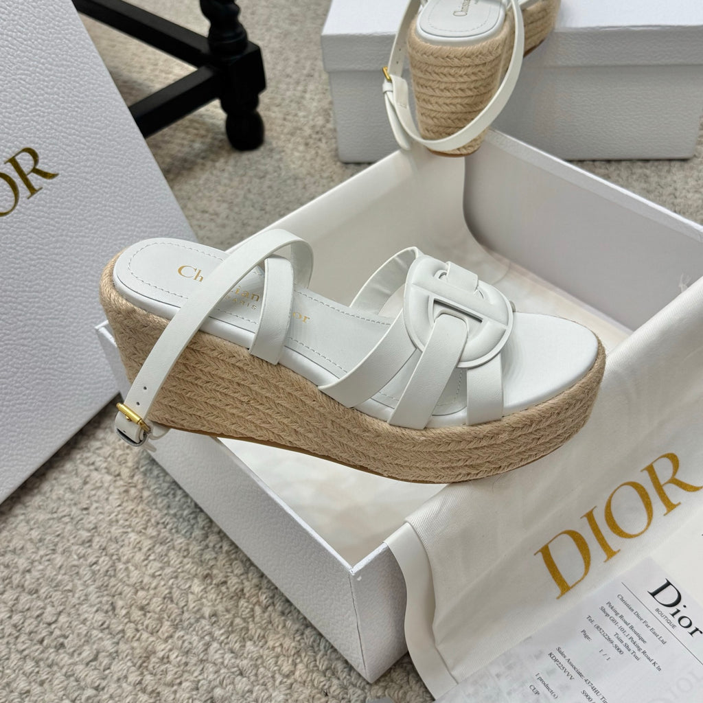Espadrille wedge sandals in white with braided jute platform and ankle strap
