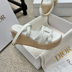 Espadrille wedge sandals in white with braided jute platform and ankle strap