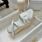 Espadrille wedge sandals in white with ankle strap and braided jute wedge platform