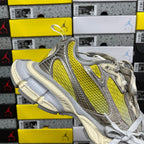 Balenciaga unisex sneakers, metallic gray with neon yellow stripe and textured laces
