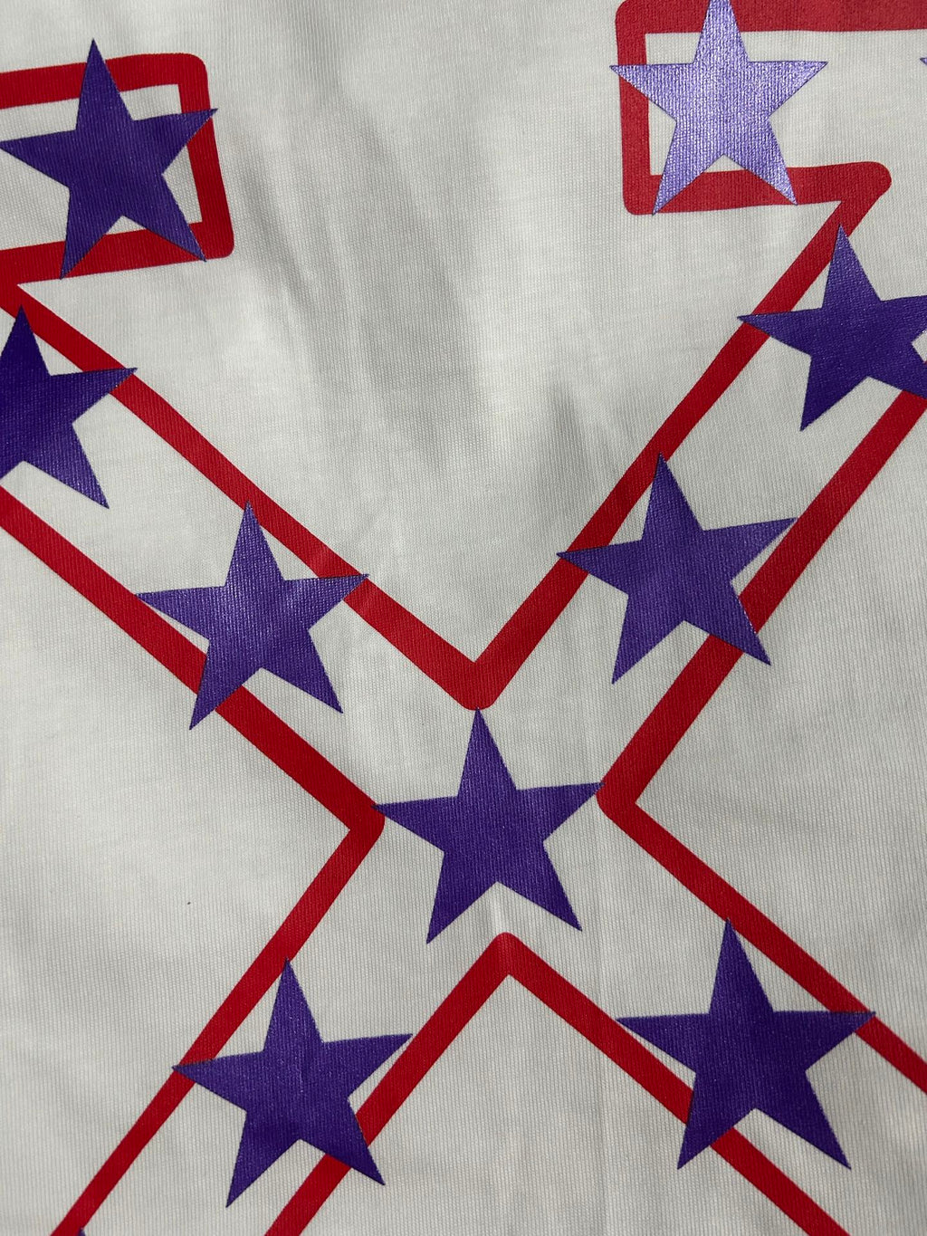 Off-White white T-shirt with star X graphic in purple and red-and-blue lines