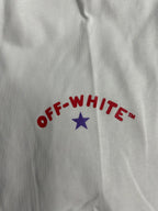 Off-White white T-shirt fabric with red OFF-WHITE lettering and purple star