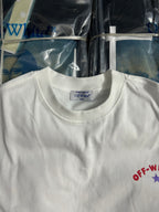 Off-White white T-shirt, crew neck close-up with brand tag