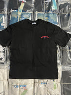 Black crewneck T-shirt with small red Off-White star logo on chest