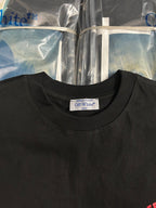 Black crewneck T-shirt neckline with Off-White size label