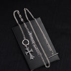 Silver-tone cross pendant necklace with oval ring clasp and link chain