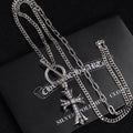 Silver-tone cross pendant necklace with layered curb chains