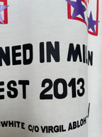 Off-White T-shirt text detail with "DESIGNED IN MILAN" and "EST 2013"