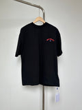 Off-White graphic T-shirt in dark with red logo print on chest.