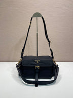 Prada crossbody bag, dark navy, front flap and adjustable shoulder strap