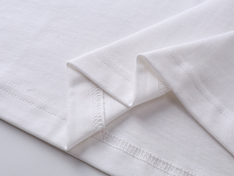 White T-shirt hem and side seam detail