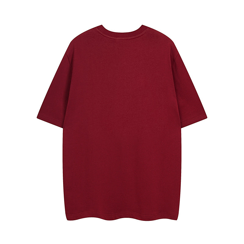 Burgundy Gucci T-shirt with crew neck and short sleeves, plain front