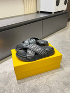 Fendi FF slide sandals, black straps and chunky rubber sole