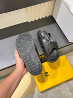 Fendi sandals outsole view with tread pattern and FF logo strap top