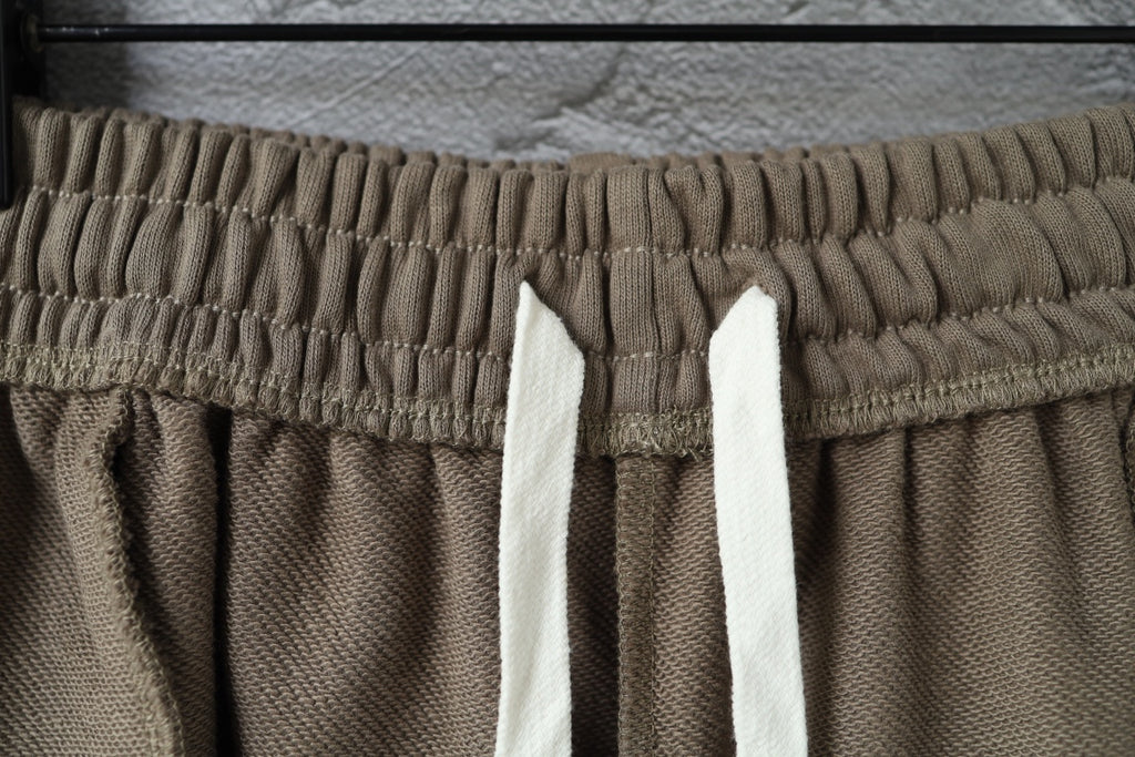 Balenciaga taupe shorts waistband with elastic seam and drawstring detail