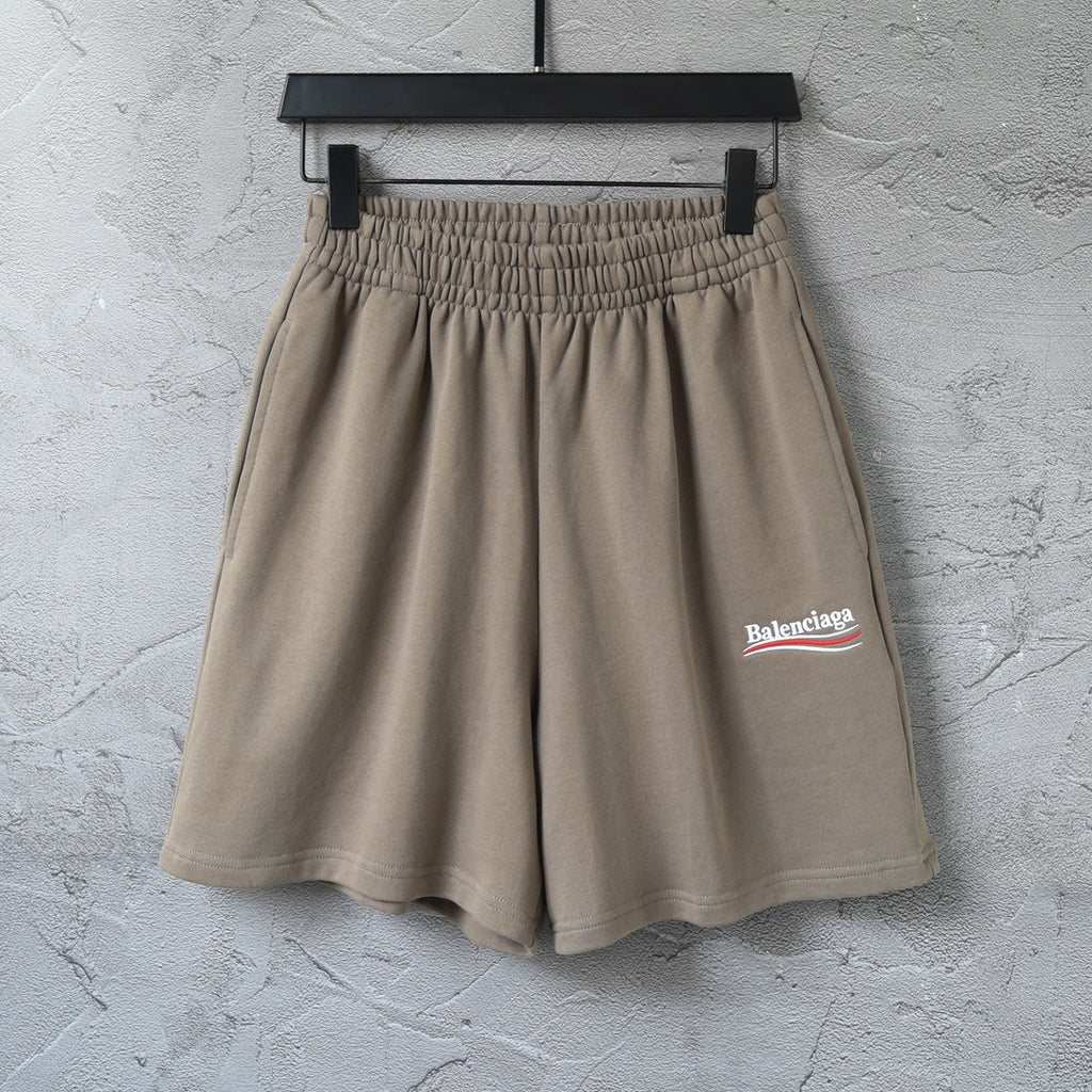 Balenciaga taupe cotton shorts with elastic waistband and embroidered logo patch