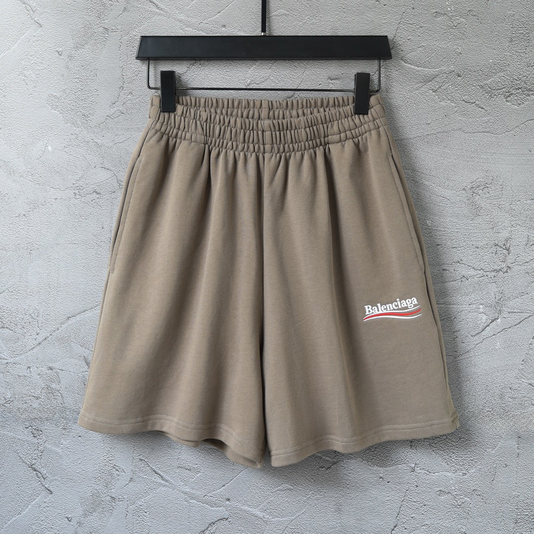 Balenciaga taupe cotton shorts with elastic waistband and embroidered logo patch