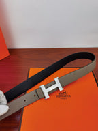 Hermes belt with dark strap and gold-tone H buckle
