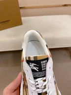 Burberry luxury sneakers, inner lining and heel collar with plaid logo patch