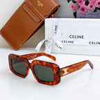 Tortoise square sunglasses with dark lenses and gold CC logo on temple