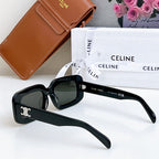 Black square sunglasses with dark lenses and CC logo on front and temple