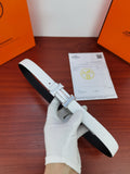 Hermes belt in light white leather with silver buckle and punched holes