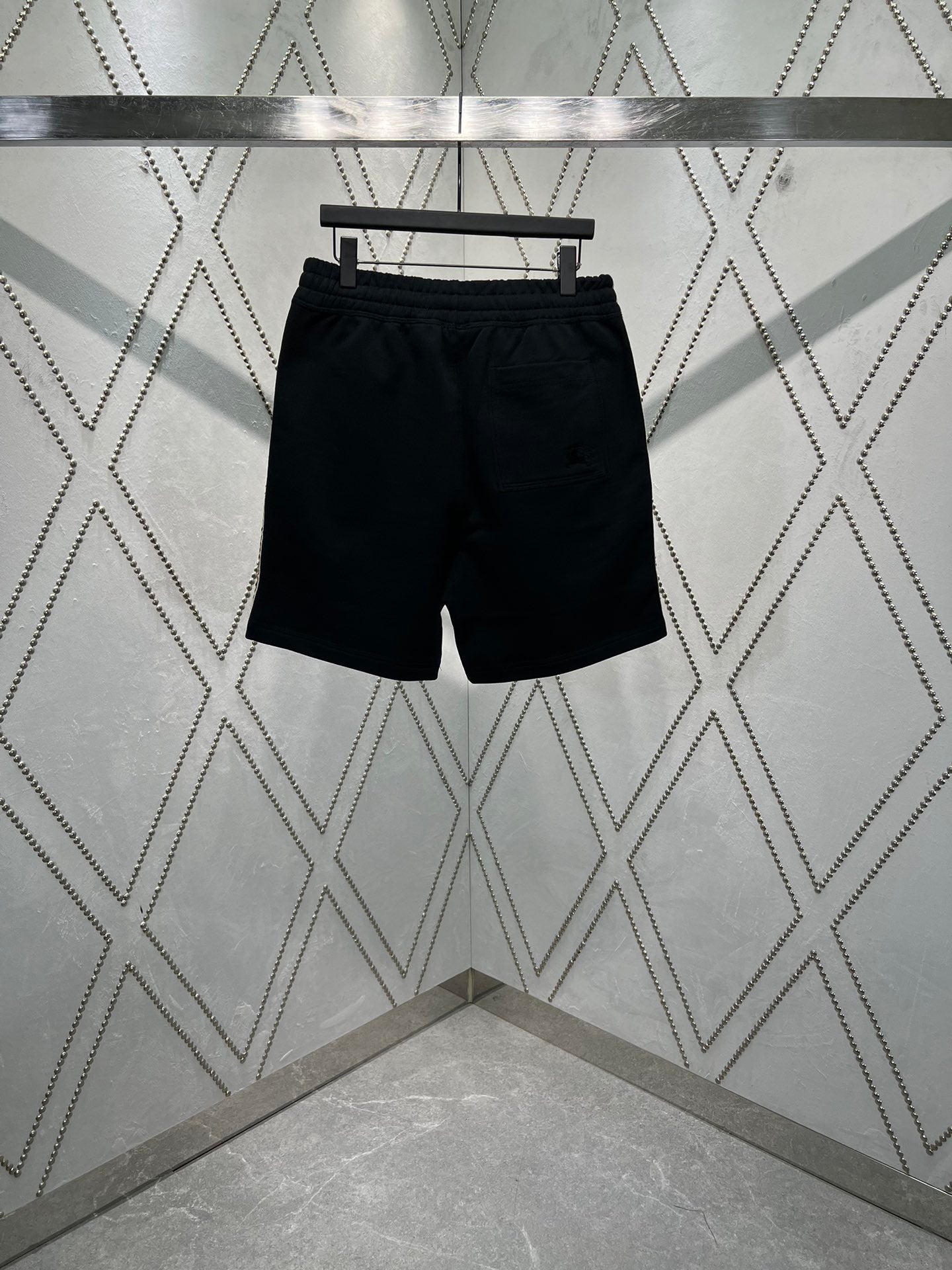 Navy pull-on shorts with elastic waistband