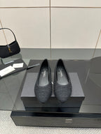 Women’s Chanel dark gray knit ballet flats with round toe and low flat heel