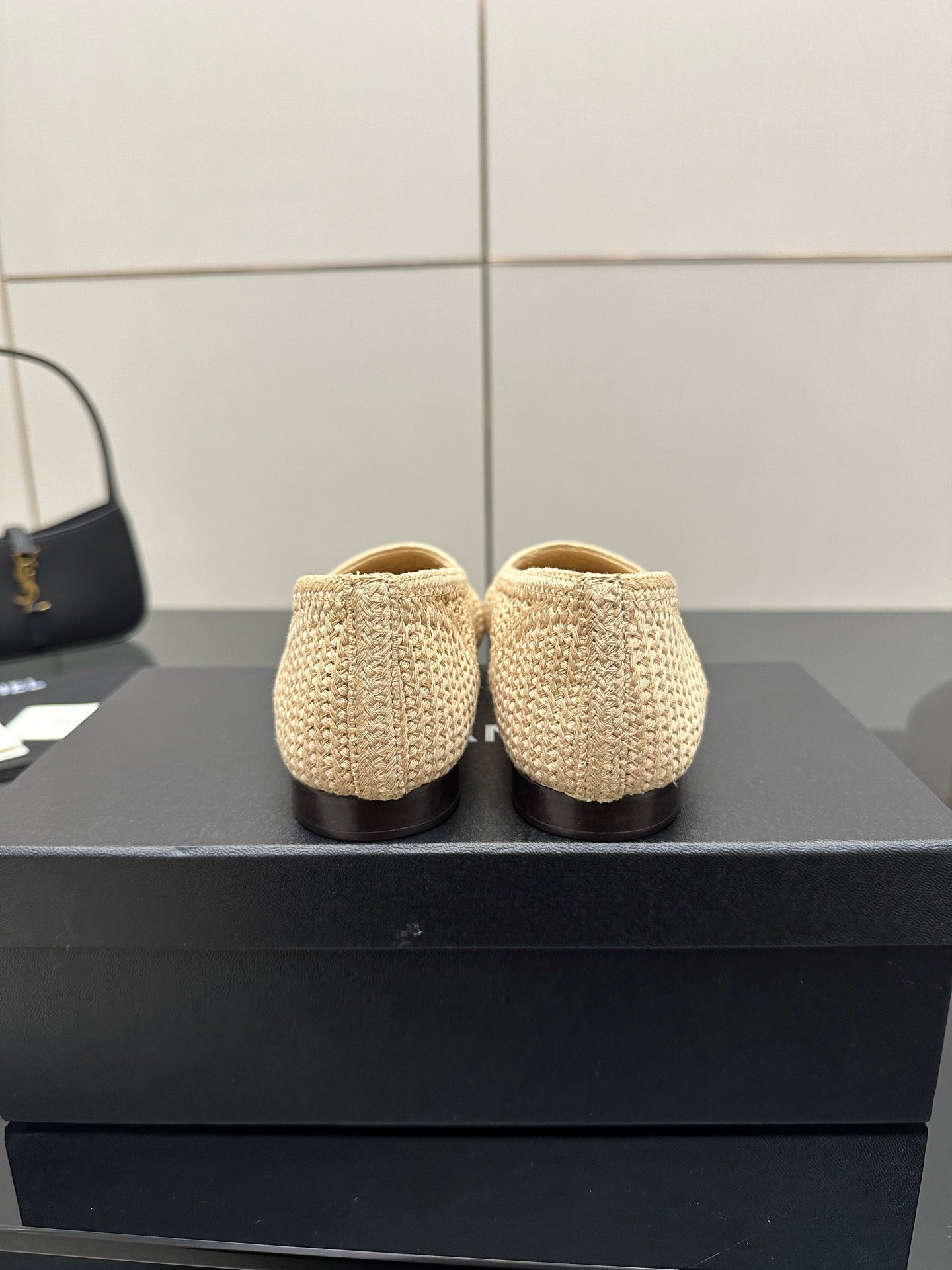 Chanel women’s woven flats, light beige heels with low sole