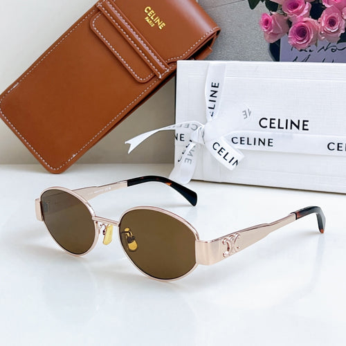 Celine sunglasses with light frame and round brown lenses, with black temple tips