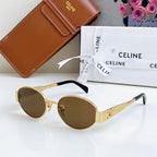 Celine sunglasses with gold frame and round brown lenses, with black temple arms