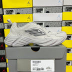 Light gray unisex running sneaker side view with lace-up, padded collar, and sculpted sole