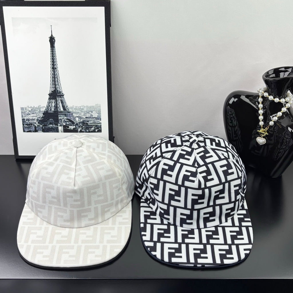 Fendi caps set: one light FF cap and one white-black FF monogram cap