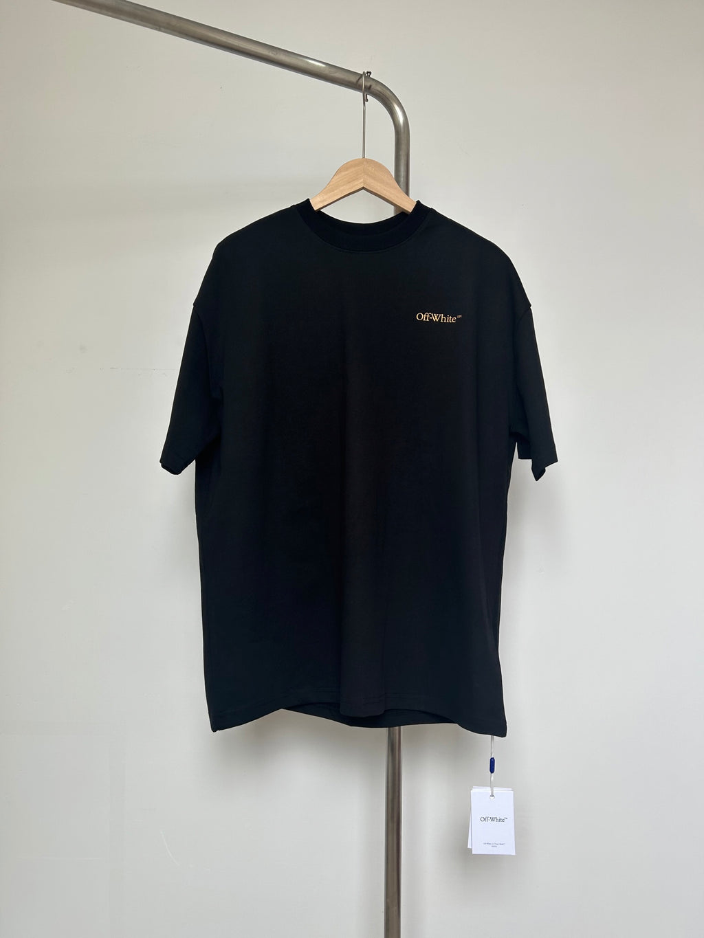 Black Off-White T-shirt with small chest logo, short sleeves