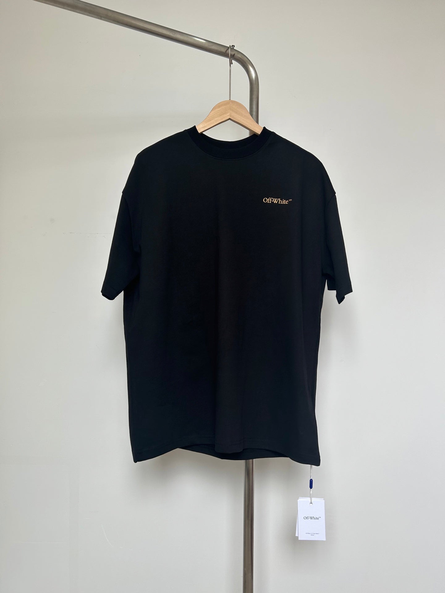 Black Off-White T-shirt with small chest logo, short sleeves