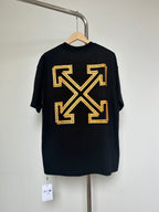 Dark graphic T-shirt with yellow Off-White™ arrow X logo
